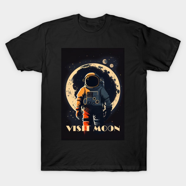 Moon Adventure Vintage Travel Poster T-Shirt by GreenMary Design